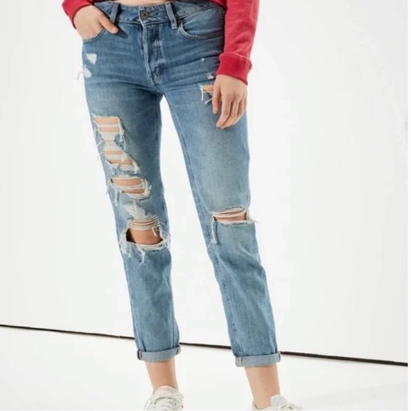 American Eagle Distressed Button Fly Tom girl Jeans L8 - Picture 2 of 8